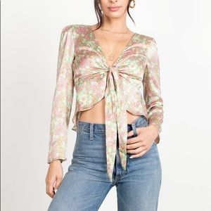 Silk Floral Tie Front Blouse
